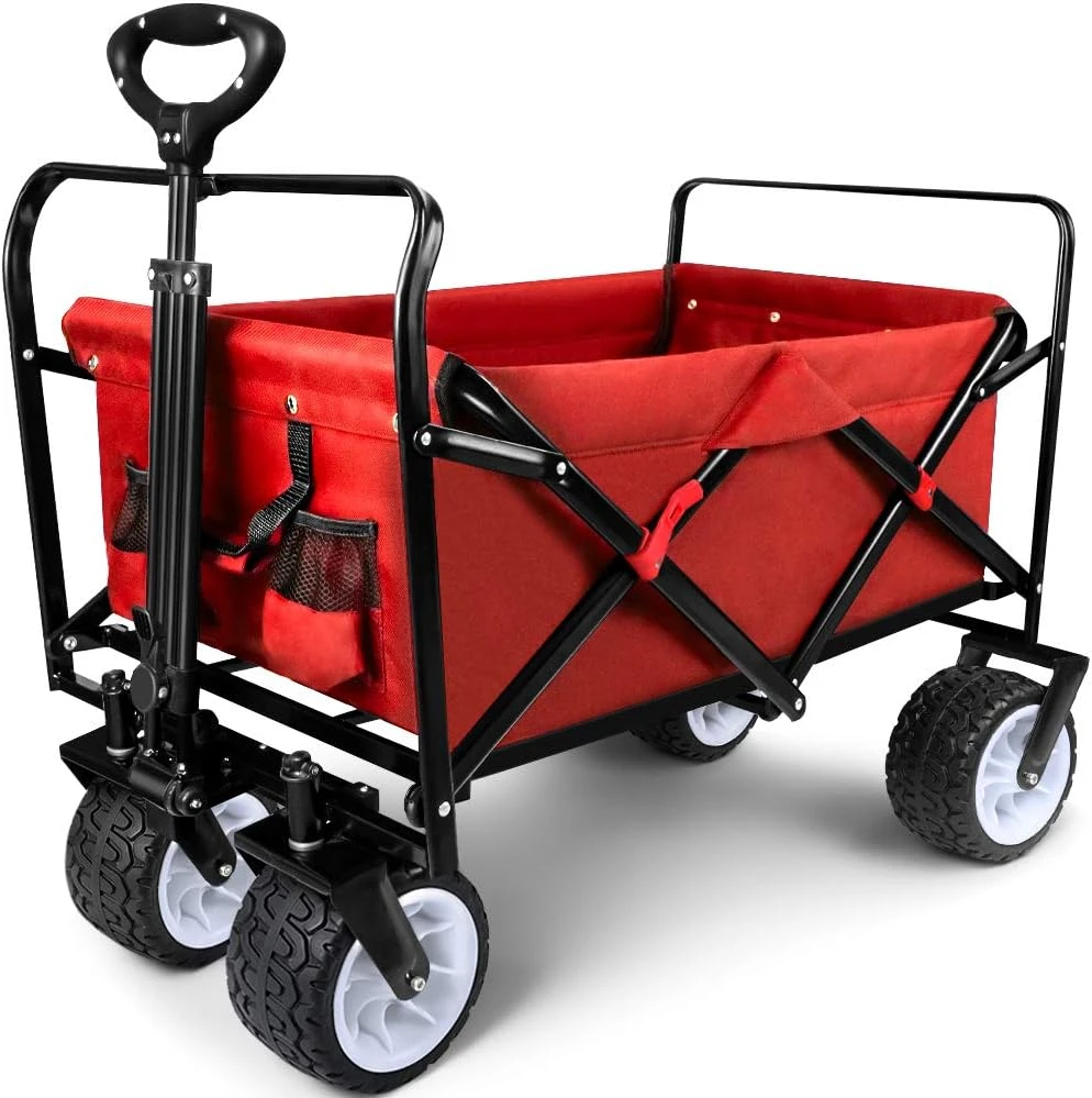 Foldable beach handcart, capacity 330 pounds, practical and portable, foldable, rolling small truck, outdoor garden, red