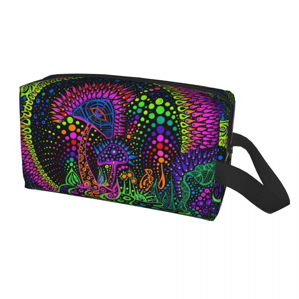 Psychedelic Magic Mushrooms Travel Cosmetic Bag Women Trippy Pattern Makeup Toiletry Organizer Ladies Beauty Storage Dopp Kit view 4