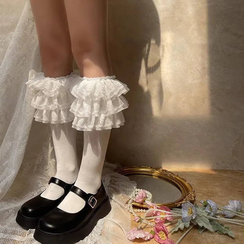 Niedliche Lolita-Multi-Spitzen-Rüschen-Socken, weiche Baumwoll-Kniestrümpfe, Lolita, japanischer Harajuku-Stil, weiche Baumwolle, süßes Cosplay, Alltagskleidung – Detail 3