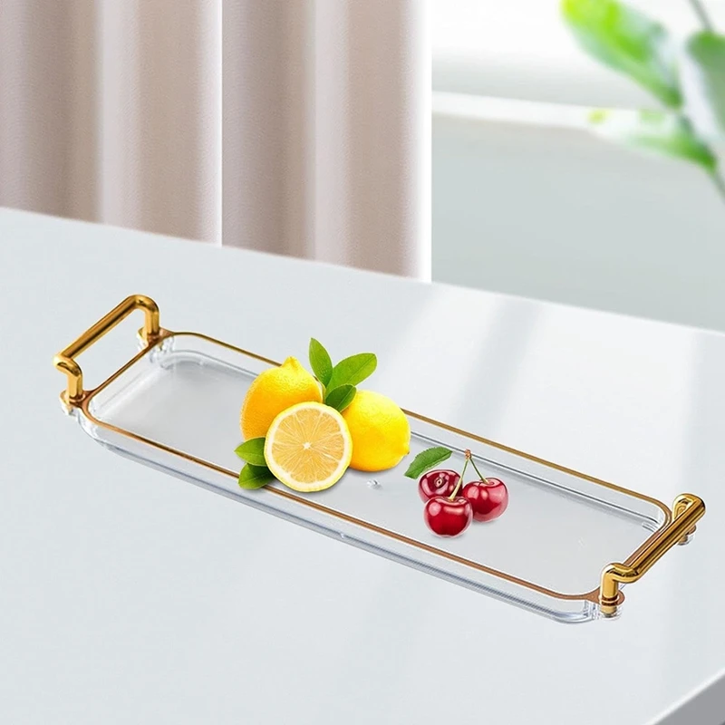 Jewelry Tray with Handles Cosmetic Perfume Makeup Display Breakfast Plate Platter for Home Livingroom Bathroom Bedroom A