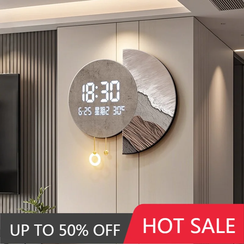 Nordic Living Room Electronic Screen Wall Clock Decoration Background Wall 3D Pendant Mural Clock LED Digital Display Watch