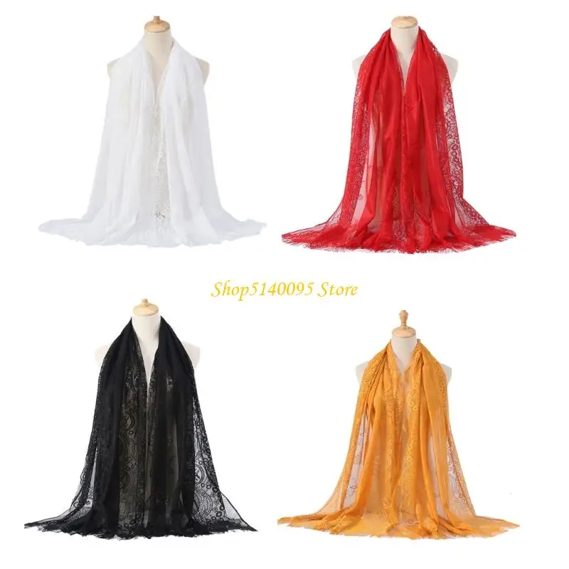 

DXAE Elegant Lace Shawl Wrap For Evening Party Wedding Formal Event Flower Pattern Scarf With Tassels And Seethrough Design