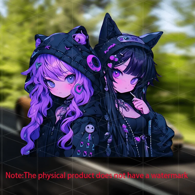 Dark Kawaii Anime Cat Girl Duo Vinyl Decal Waterproof Sticker For Car Laptop Cup Suitcase Decor