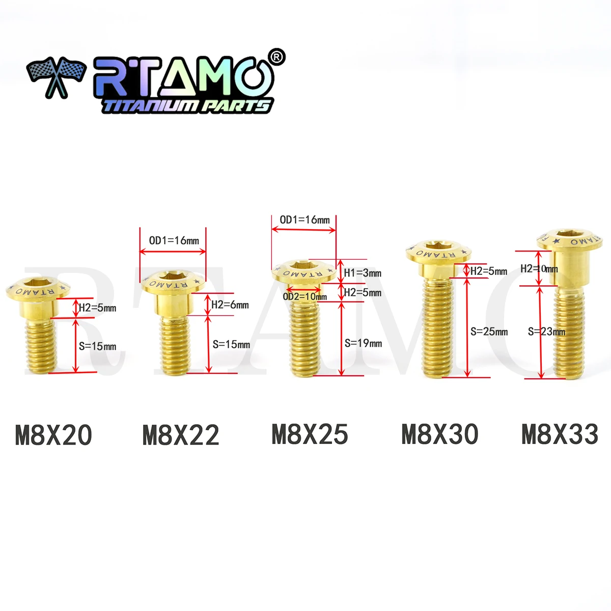 RTAMO Titanium Bolts M8X20/22/25/26/30/33 Disc Brake Screws Step Hex Screws For Xmax 300 Forza 350 Ninja 400 ZX6R ZX4RR