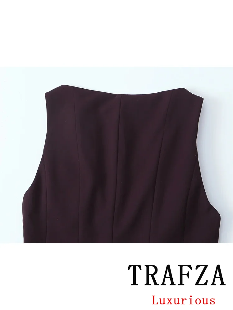 TRAFZA-T-Shirts Vintage Chic pour Femme, Col Rond, Solide, Fermeture Éclair, Haut Tierred, Nouvelle Mode, Printemps, Été, Vacances, 2025