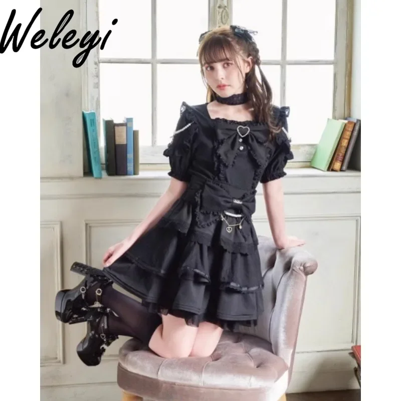 Kawaii Lolita Ropa De Mujer Tops Summer Mine Series Mass Production Soft Girl Sweet and Cute Big Bow Neck Strap Bottoming Shirts