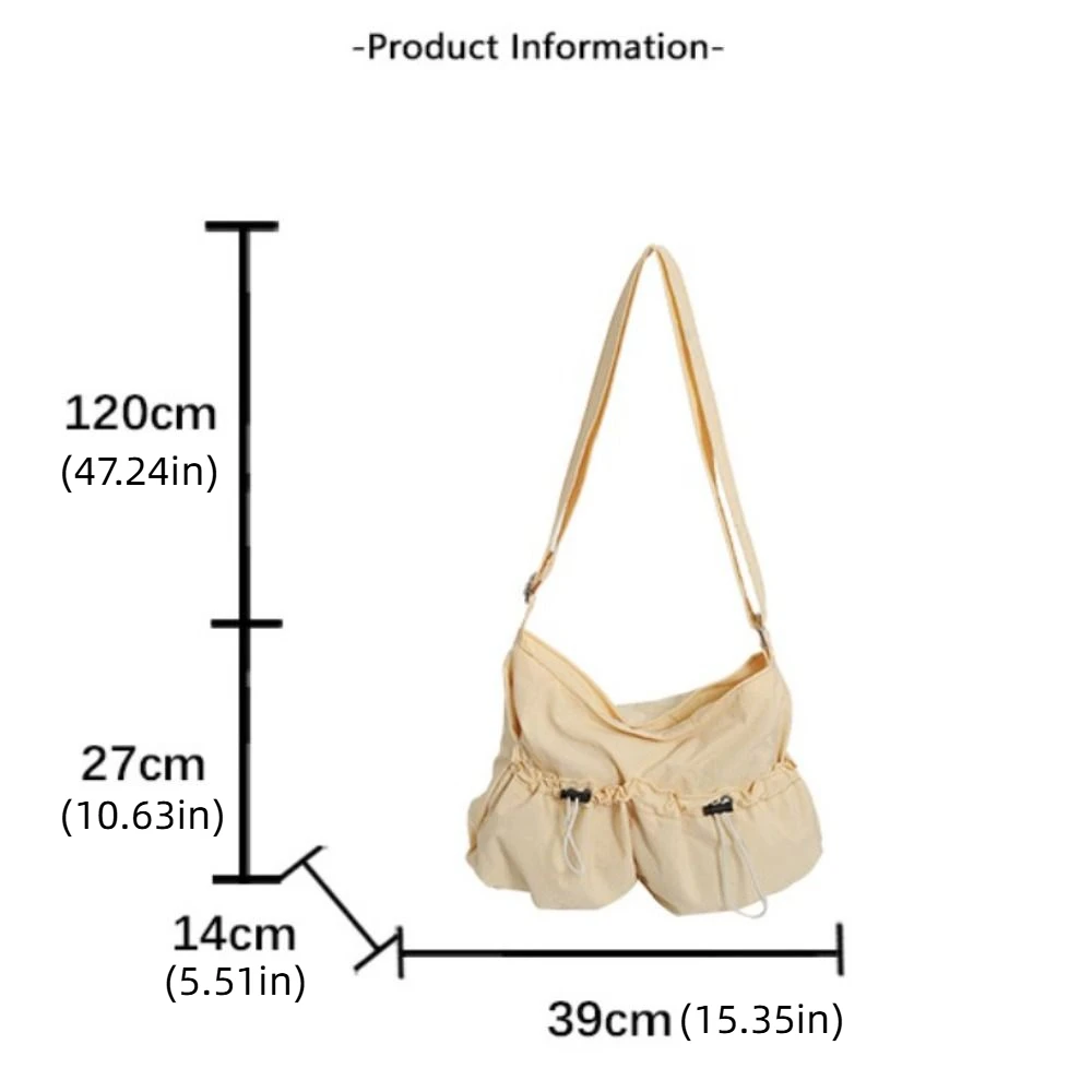 New Design Pleated Drawstring Bag Large Capacity Casual Nylon Lightweight Bag Folded Korean Style Crossbody Shoulder Bag Girls