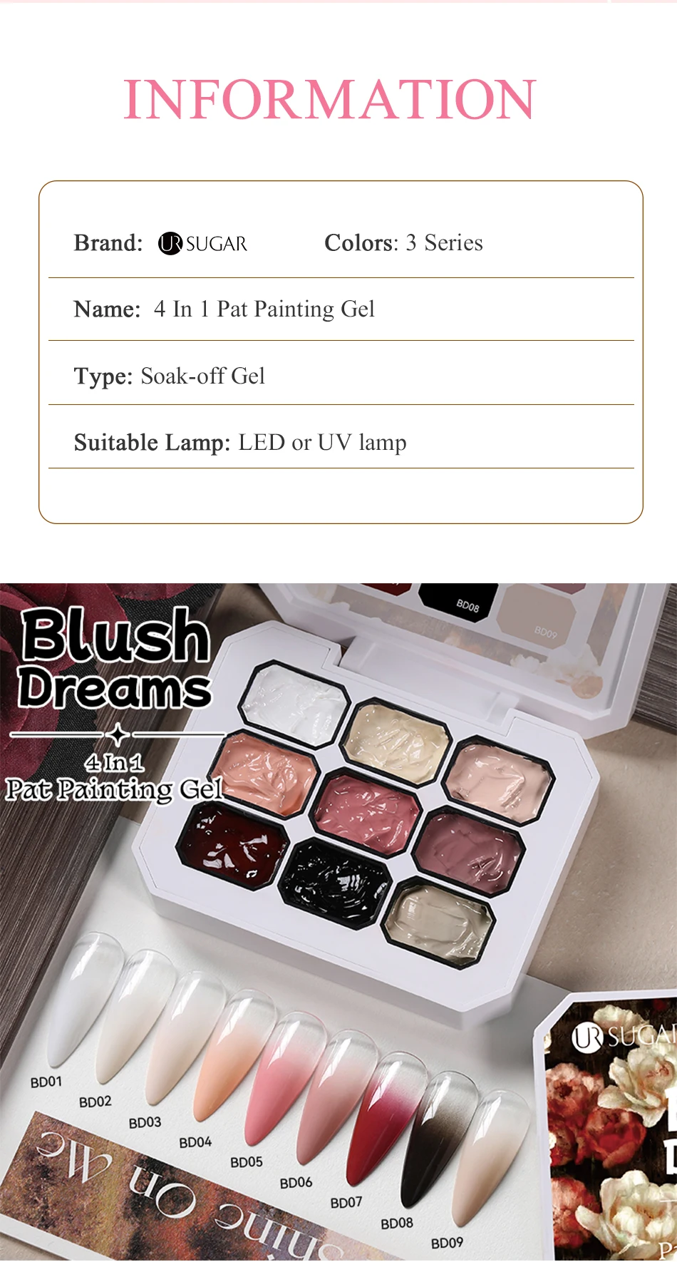 UR SUGAR 9 Farben Pat Painting Gel Nail 4 In 1 Semi Permanent Soak Off UV LED Nails Wird für Farbverlaufsstempelmuster verwendet – Detail 4