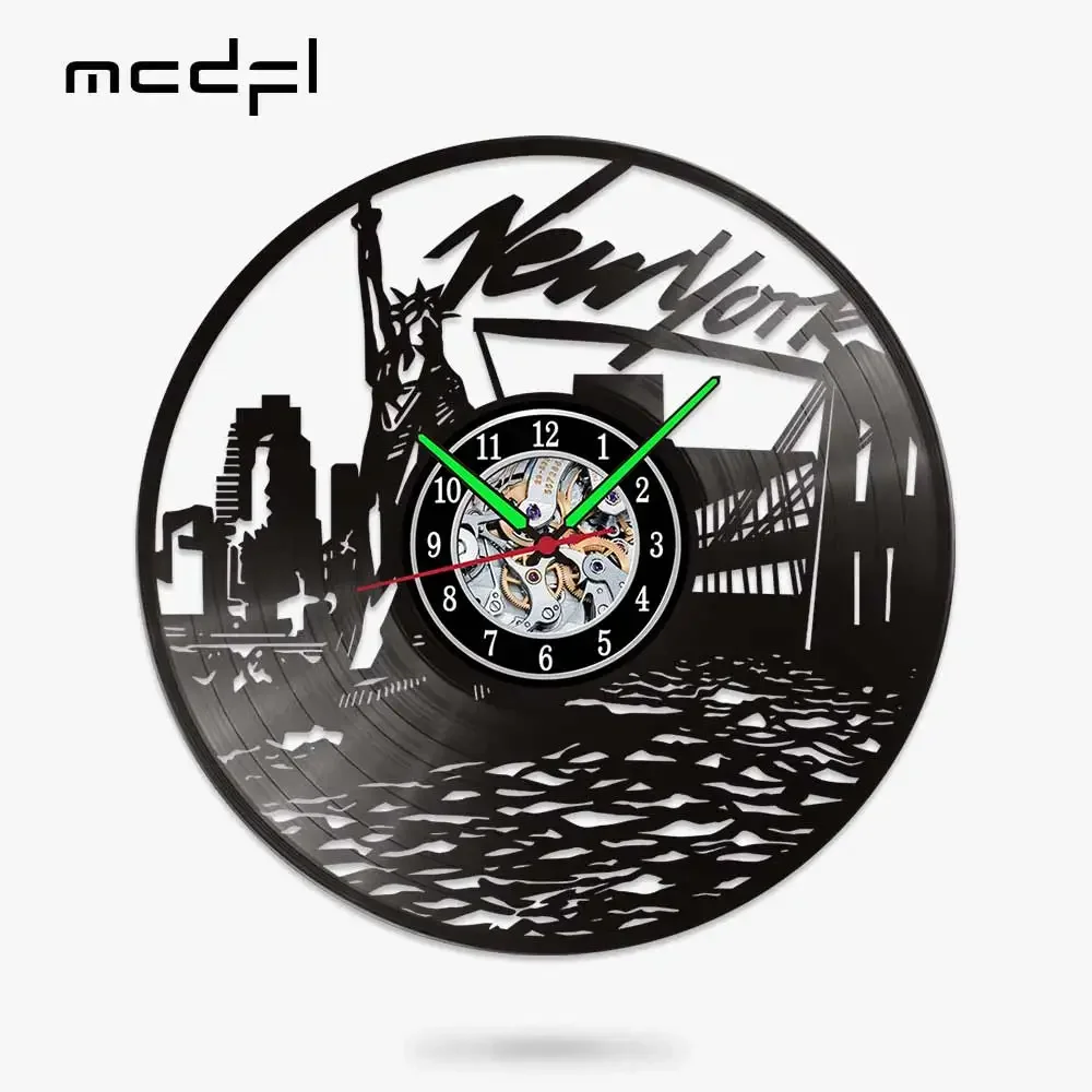 MCDFL New York City Wall Clock with Backlight Modern 3d Watch Home Design Quartz Clock Mechanism Bedroom Decoration Living Room