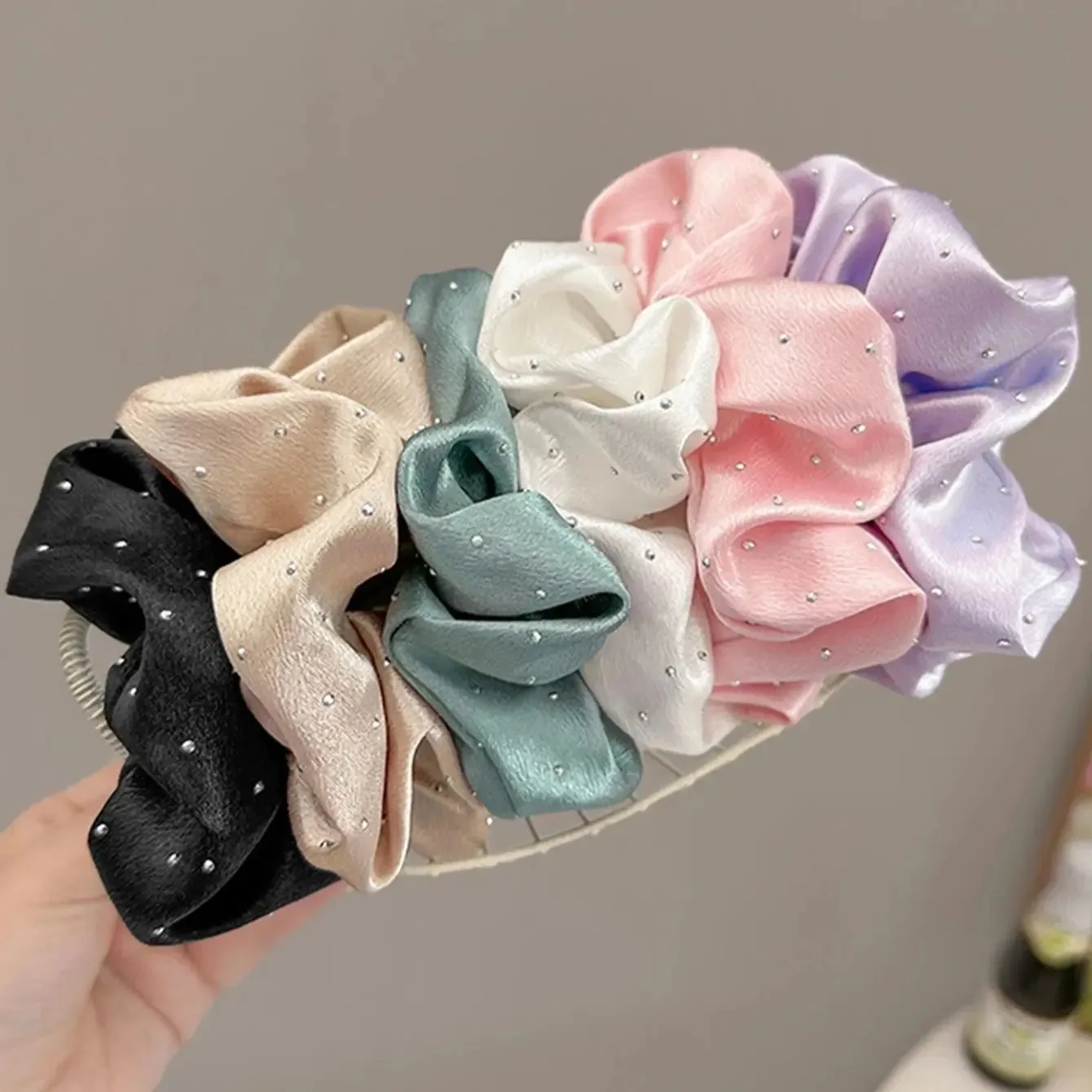 3 Stück Kristall-Haargummis, modische Haar-Accessoires für Damen und Mädchen, Party-Pferdeschwanzhalter, Haar-Accessoires – Detail 3