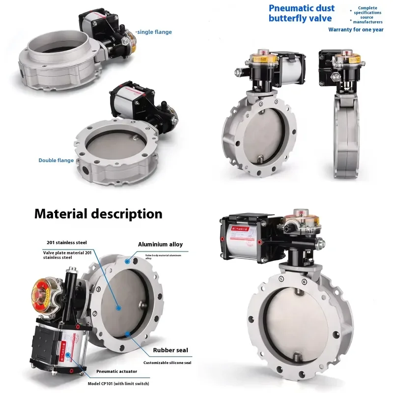SHJD DN300 Pneumatic Stainless Steel Powder Butterfly Valve Single/Double Flange for Water Cement Mixing Other Applications