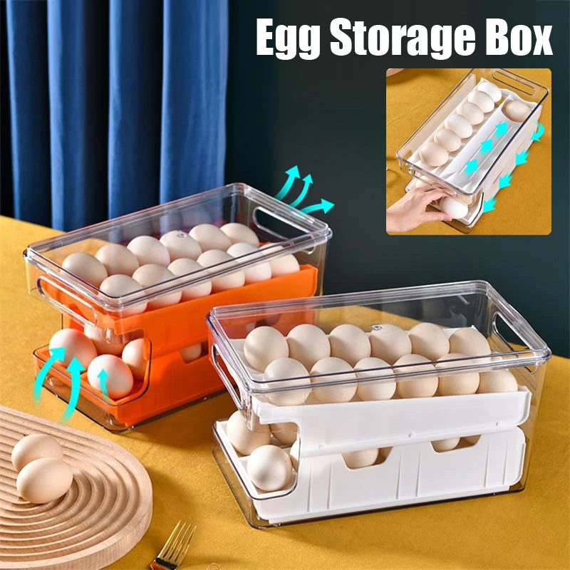 

Egg Storage Box Refrigerators Organizations Rolling Slide Container Food Fridge Drawer Organizer Boxes Plastic Storage Container