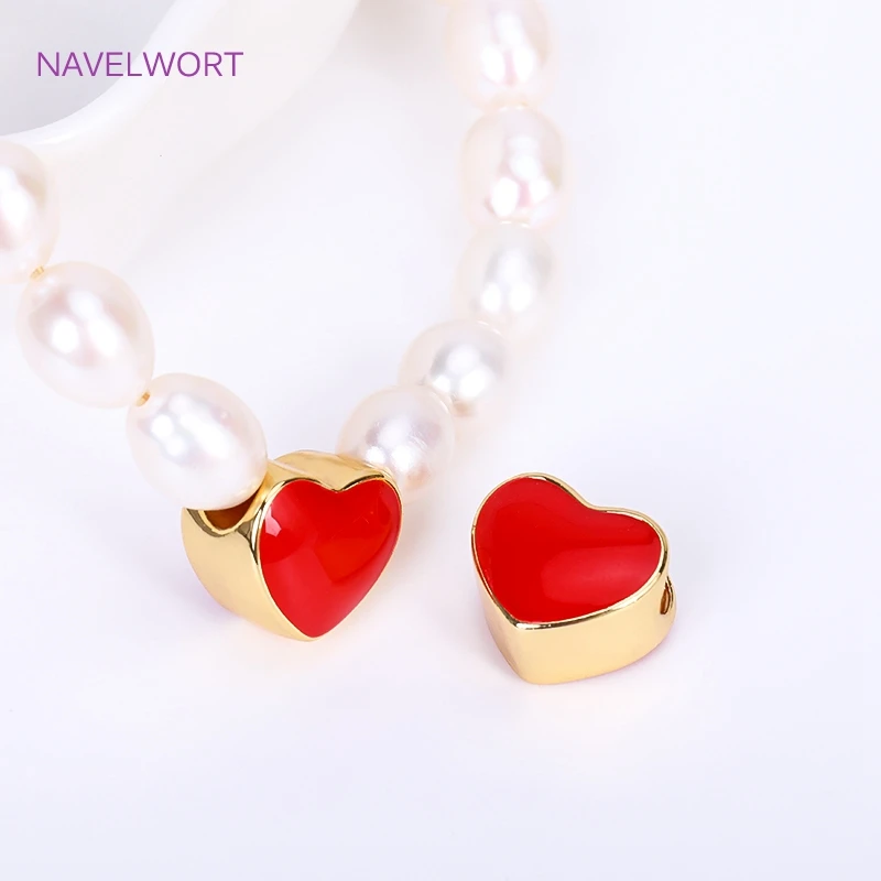 18K Gold Plated Brass Heart Spacer Beads Cubic Zirconia Round Loose Beads DIY Bracelet Necklace Making Findings Wholesale