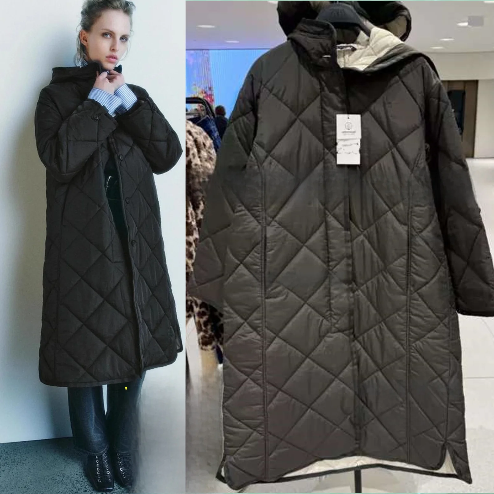 

Autumn Winter New Arrival Women's Long Sve Hooded Coat Loose Fit Cotton Jaet Street Sle Single Button Closure Medium L...
