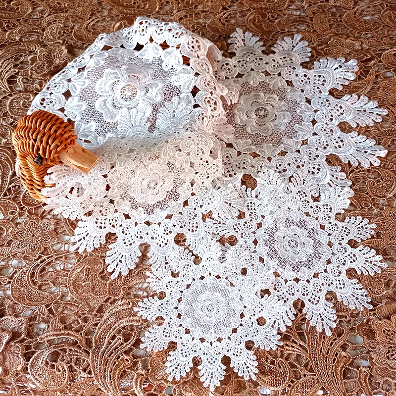 Round Hollow Lace Coaster Embroidery Flower Placemat Mug Dining Coffee Table Cup Mat Wedding Christmas Home Kitchen Decoration