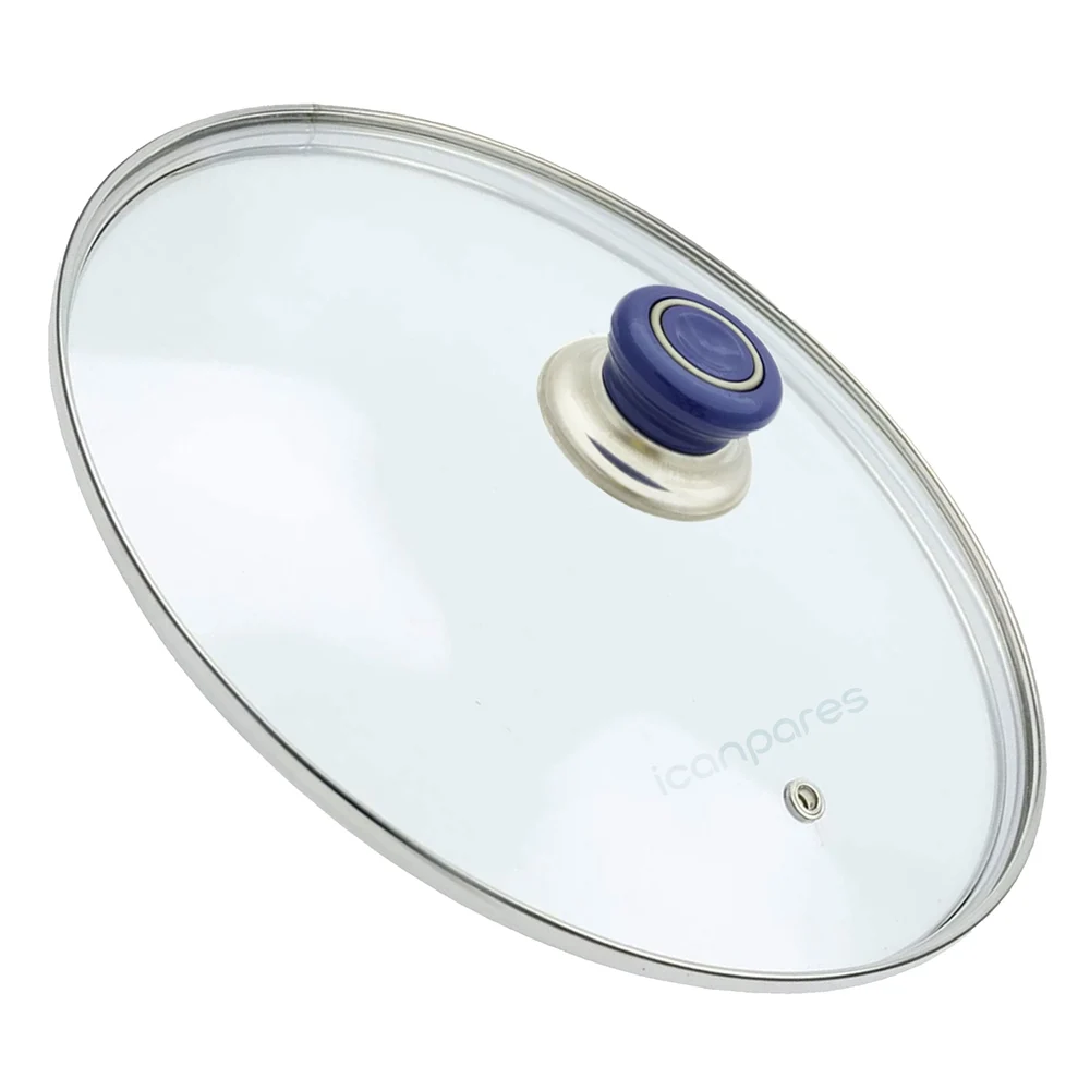 Penutup Kaca Panci Sahan Pan Universal dengan Penutup Lubang Uap 22 Cm dan Pegangan Navy