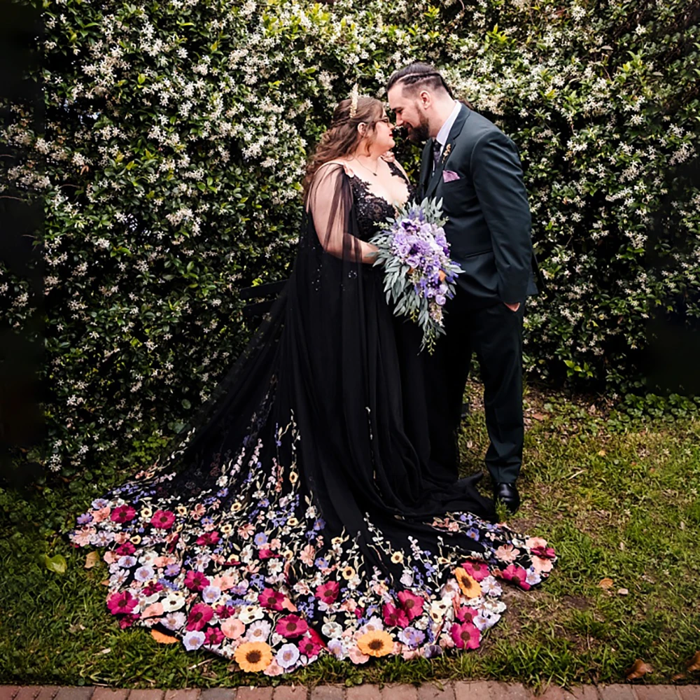 أسود تول فاخر ملون الحجاب حديقة زهرة الدانتيل صدفي ثلاثية الأبعاد كيب متعدد الألوان الحجاب طبقة واحدة الزفاف الرأس مخصص