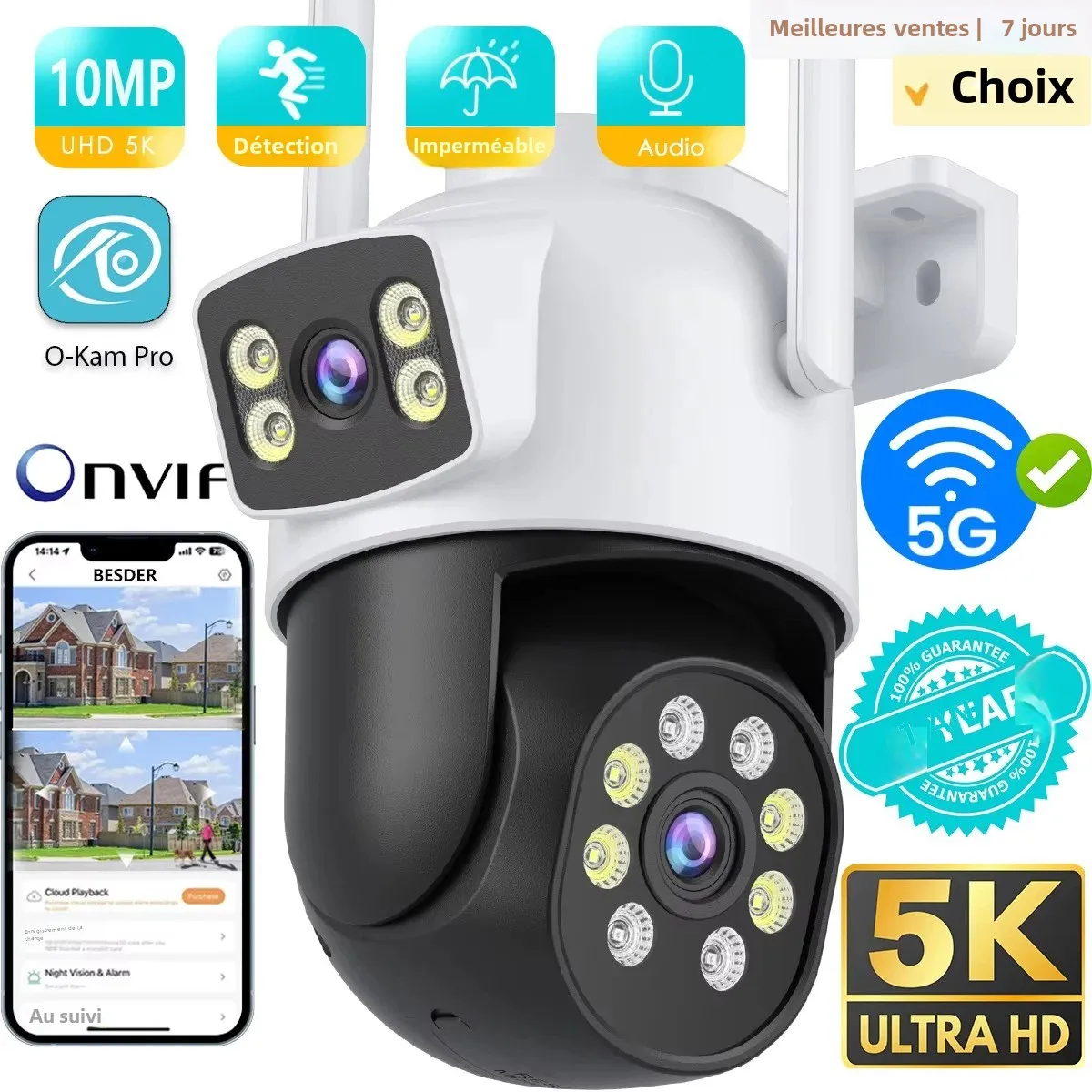 10MP 5K PTZ WiFi caméra IP Protection de sécurité double objectif écran couleur Vision nocturne suivi automatique CCTV caméra de Surveillance O-KAM Pro