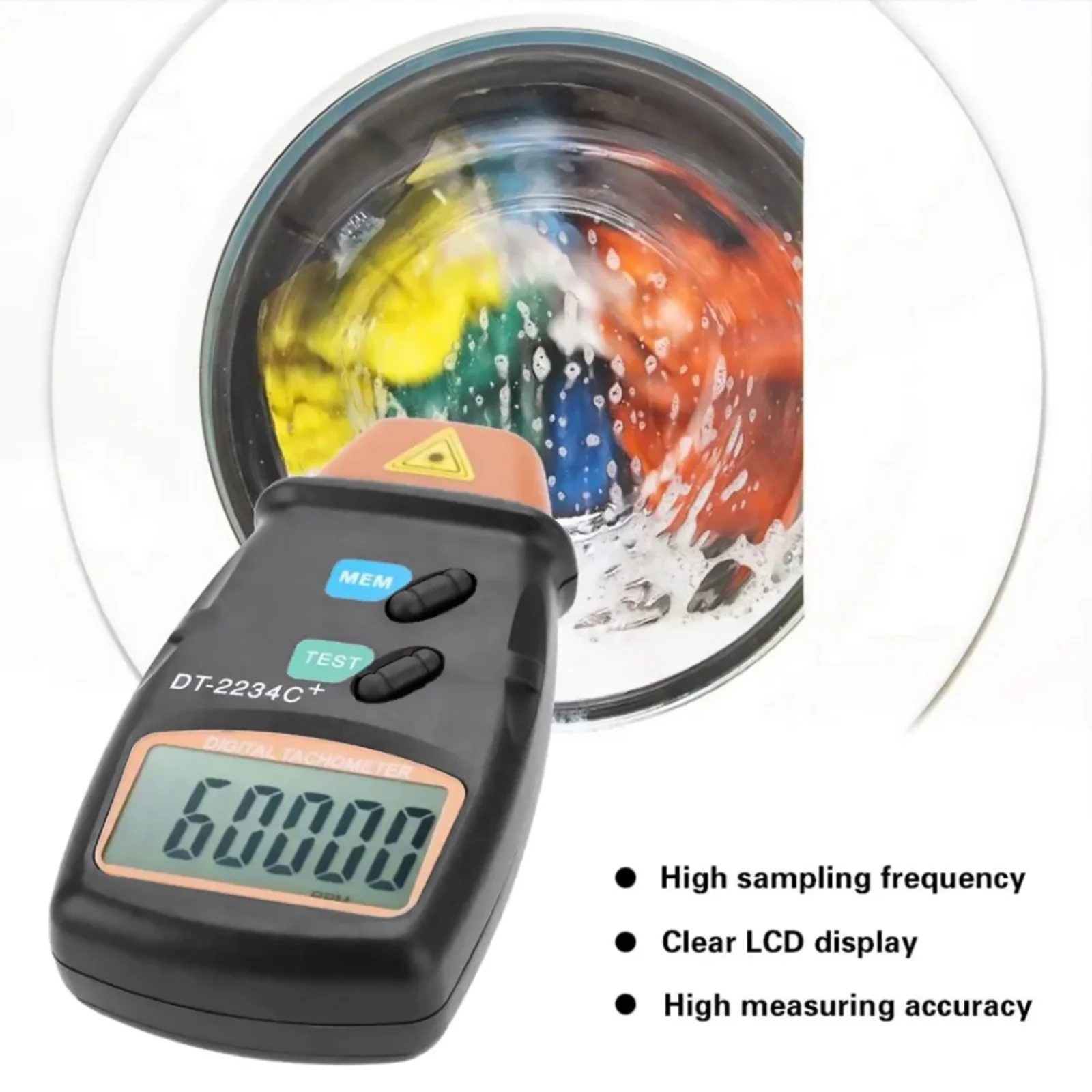 Digital Laser Tachometer 2.5-99999 RPM Non-Contact RPM Meter with LCD, ±0.05% Accuracy for Motor Machine