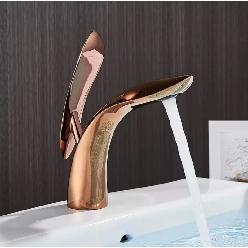 

Basin Faucets Modern Rose Gold Bathroom Faucet Waterfall Single Hole Cold and Hot Water Tap Basin Faucet Mixer x