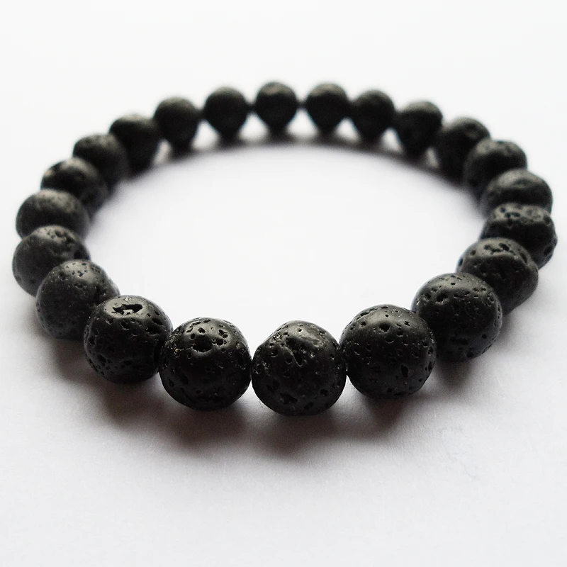 official-website tiki 8MM Black Natural Lava Beads Bracelet For Man Women 22Beads Volcano Buddha Strand Bangle Pulsera Hombre