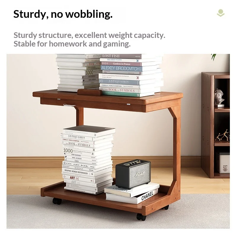 Coffee Solid Wood C Shaped Coffee Table Mobile Side Rolling Wheels Adjustable Height Sofa Bedside
