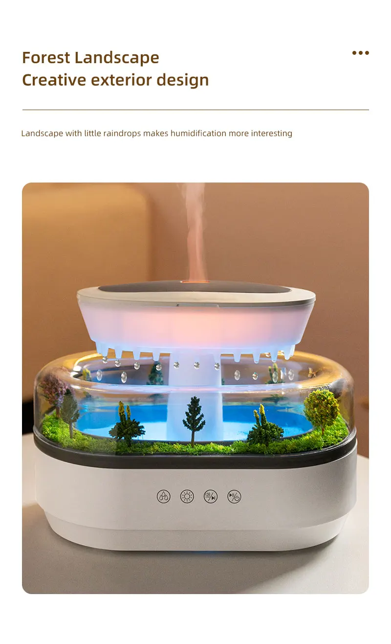 2026 Neuer Simulierter Regentropfen-Aromatherapie-Diffusor in Waldgrün mit Ätherischem Öl und Natürlichem Weißem Rauschen – Detail 4