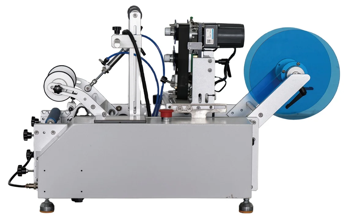 

Portable Semi Automatic Tabletop Sticker Pasting Machine Vial Jar Tin Can Flat Square Glass PET Round Bottle Labeling Machine