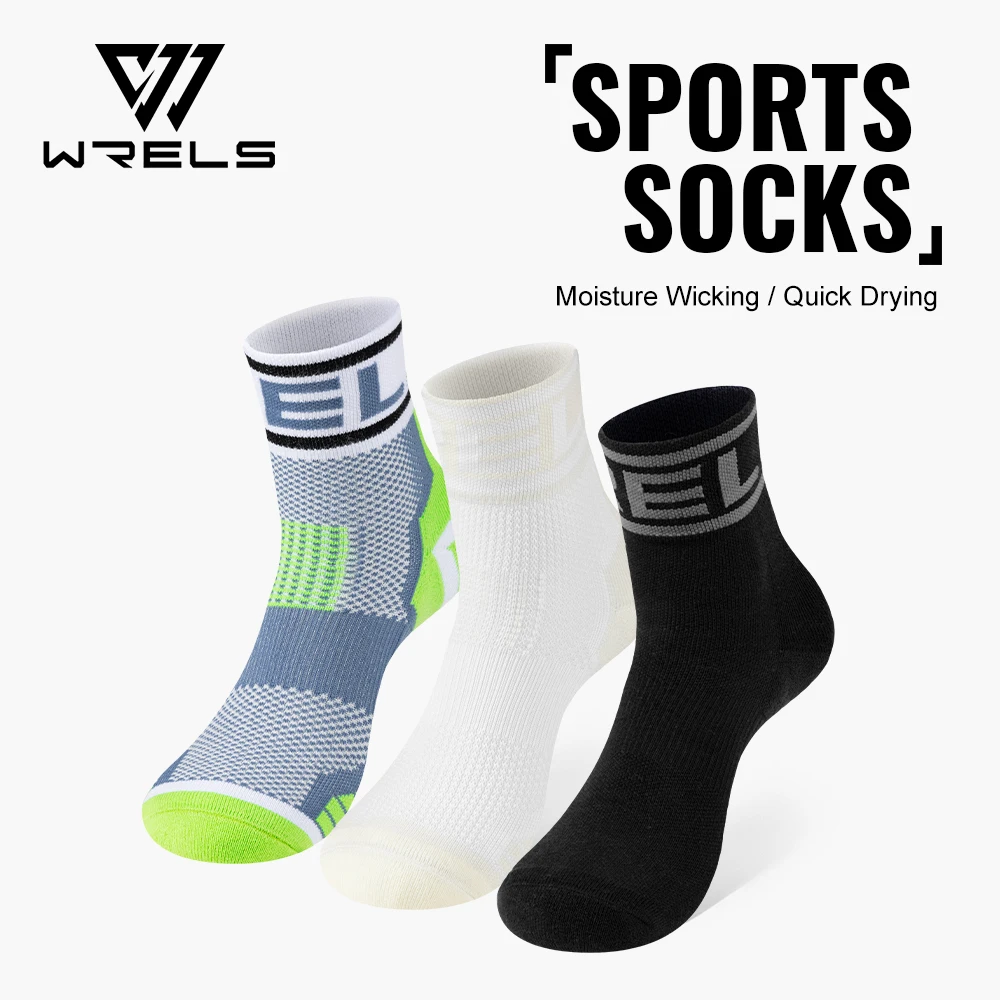 WRELS Cushioned Running Socks  Seamless Toe Anti Blister Crew Athletic Socks 3D Anti Slip Terry Thickened Sports Socks Men Women