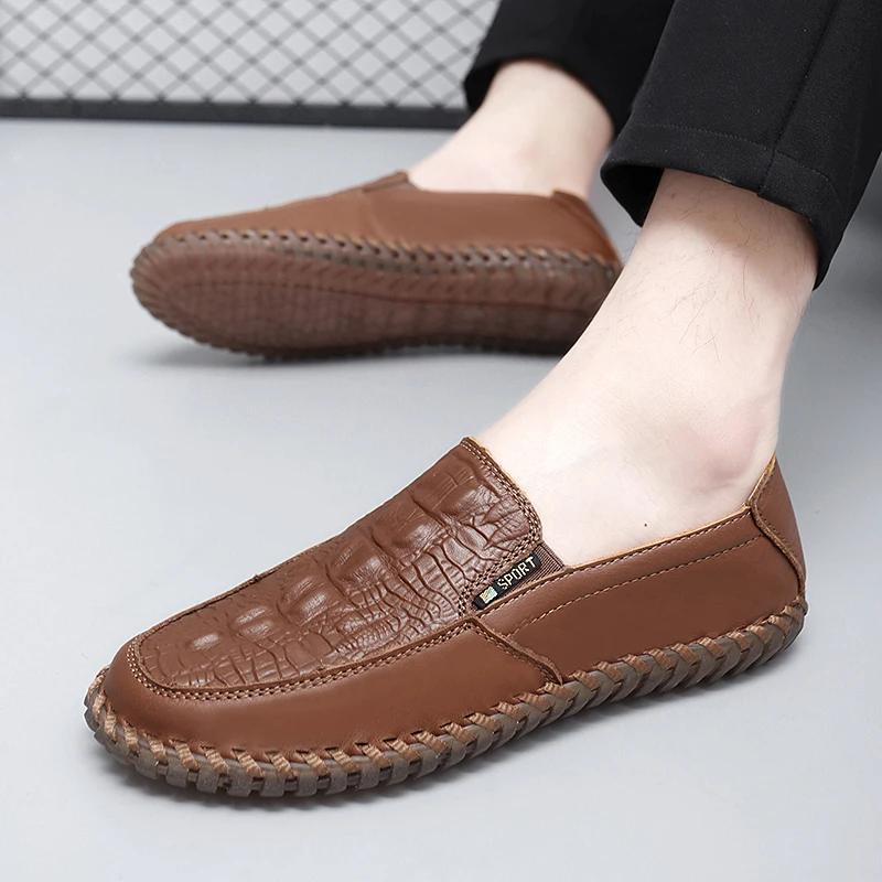 

Men's Leather Loafers Breathable Slip-On Dress Shoes handmade sewing Comfortable for All-Day Walking Men moccasins