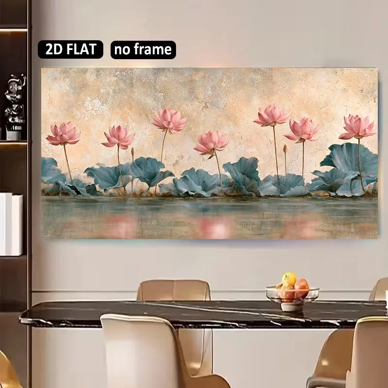 2D Flat, 2D Flat, 2Dflat 1pc 39.37X78.47In 100X200Cm Unframed Large Canvas Printings Lotus Blossoms Reflections Modern Canvas Po