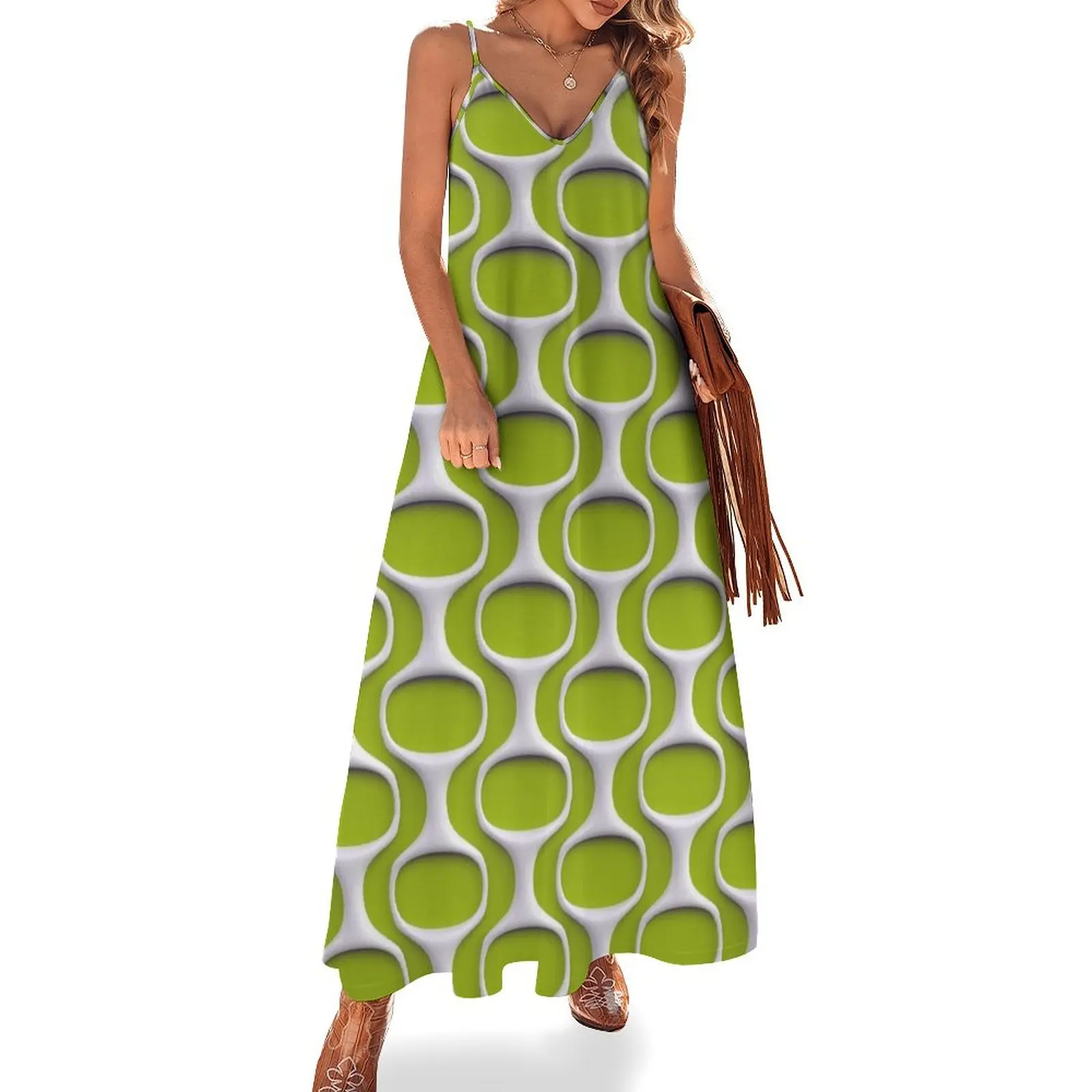 

Retro MOD 60s Pattern on Green Sleeveless Dress Bridesmaid dress woman party dresses women