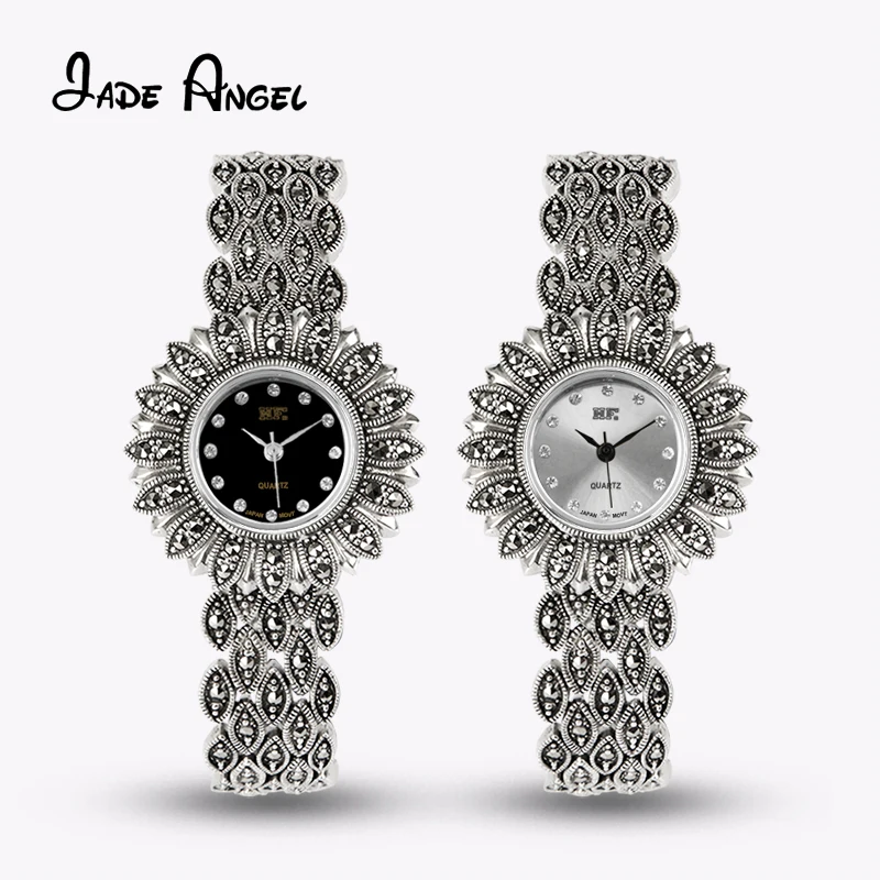 Jade Angel 925 Sterling Silver Retro Wrist Watches Classic Silver Bracelet Hot Sale Real Silver Bangle