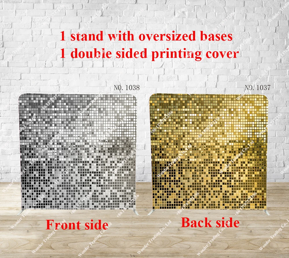 8ft سترتش التوتر مزدوجة الوجهين الطباعة الذهب والفضة فسيفساء خلفية لخلفية التصوير الفوتوغرافي الطرف