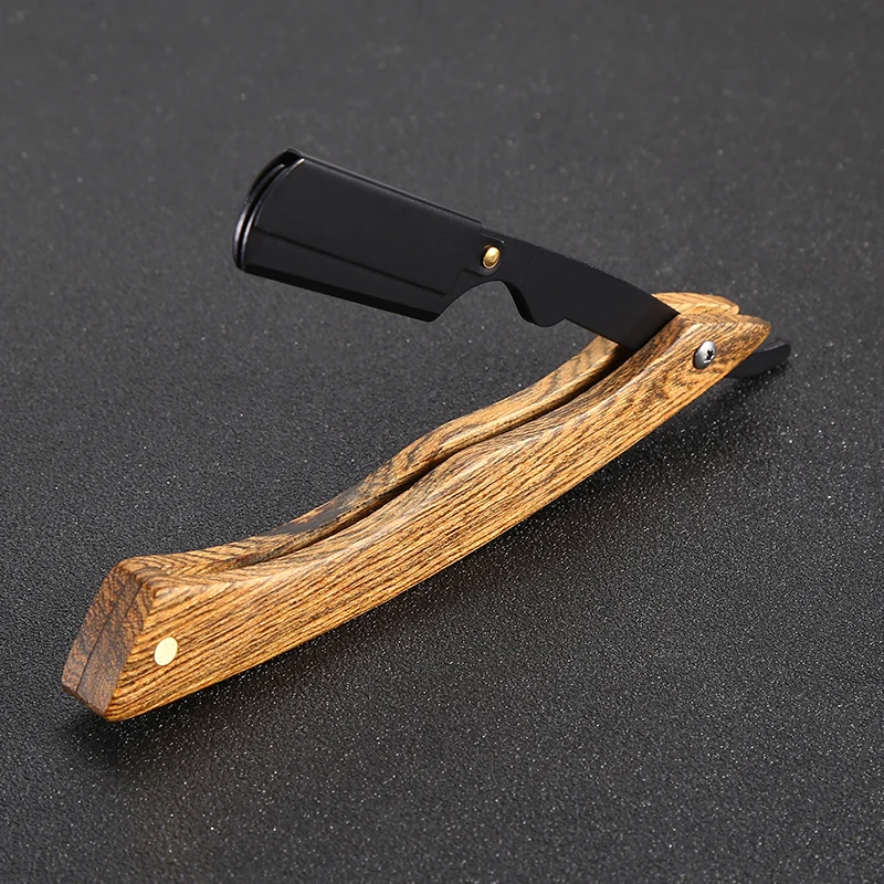 Wooden Trimmer Manual Shaver Professional Straight Edge Stainless Steel Sharp Barber Razor Folding Shaving Knife