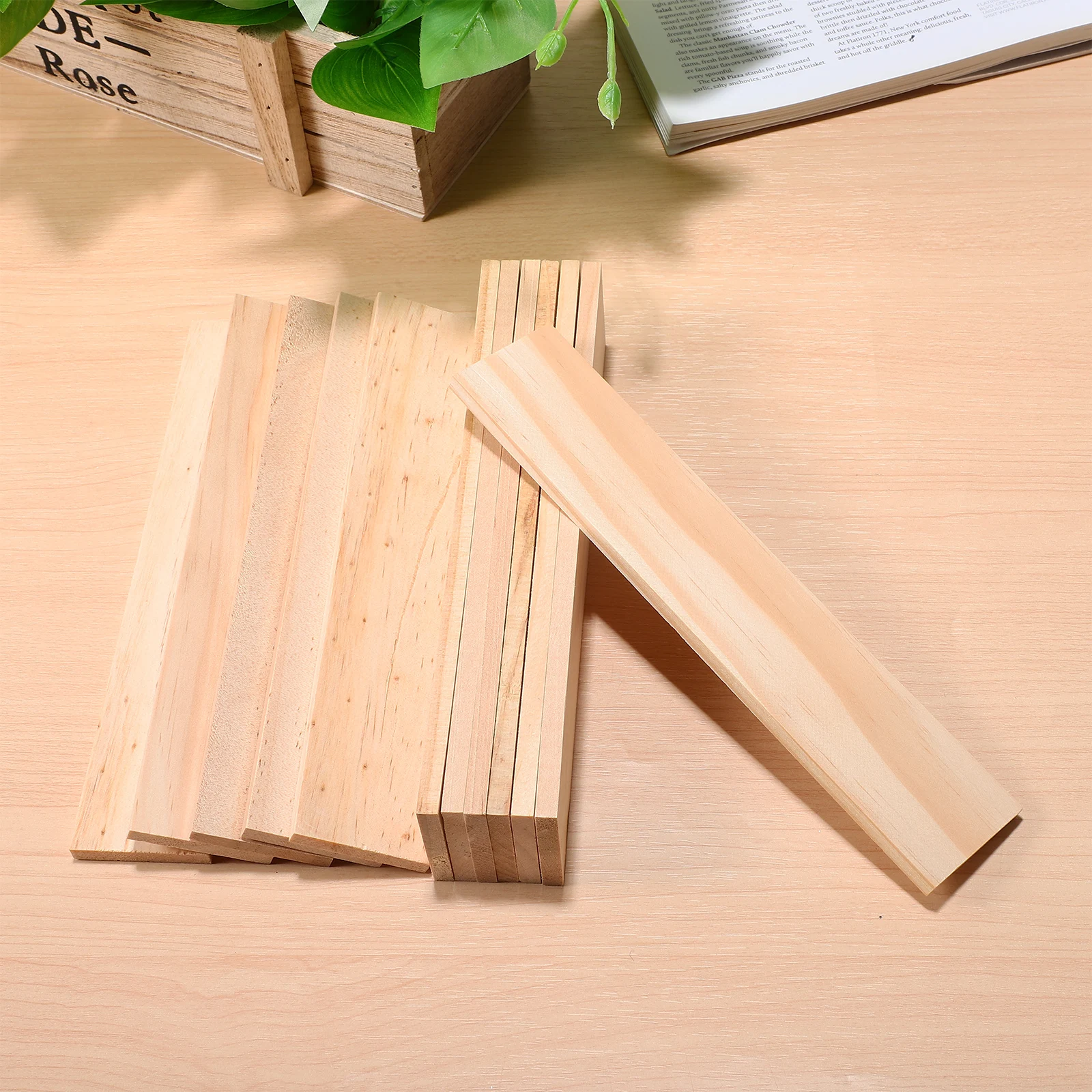 

12pcs Pine Wood Boards for Crafts Unfinished Rectangle Planks Beige Wooden Blocks DIY Carving Painting Natural Texture Light