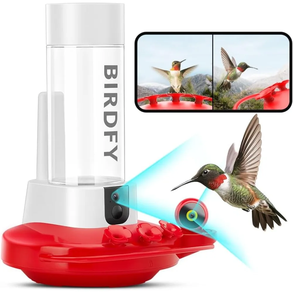 Birdfy®Mangiatoia per colibrì con fotocamera-doppia fotocamera intelligente 2K, birdwatching Close-Up, AI a vita identifica il colibrì