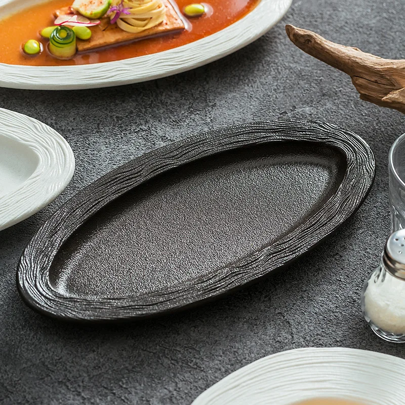 High temperature matte special-shaped plate restaurant simple large fish plate irregular dessert  creative special-shaped flat