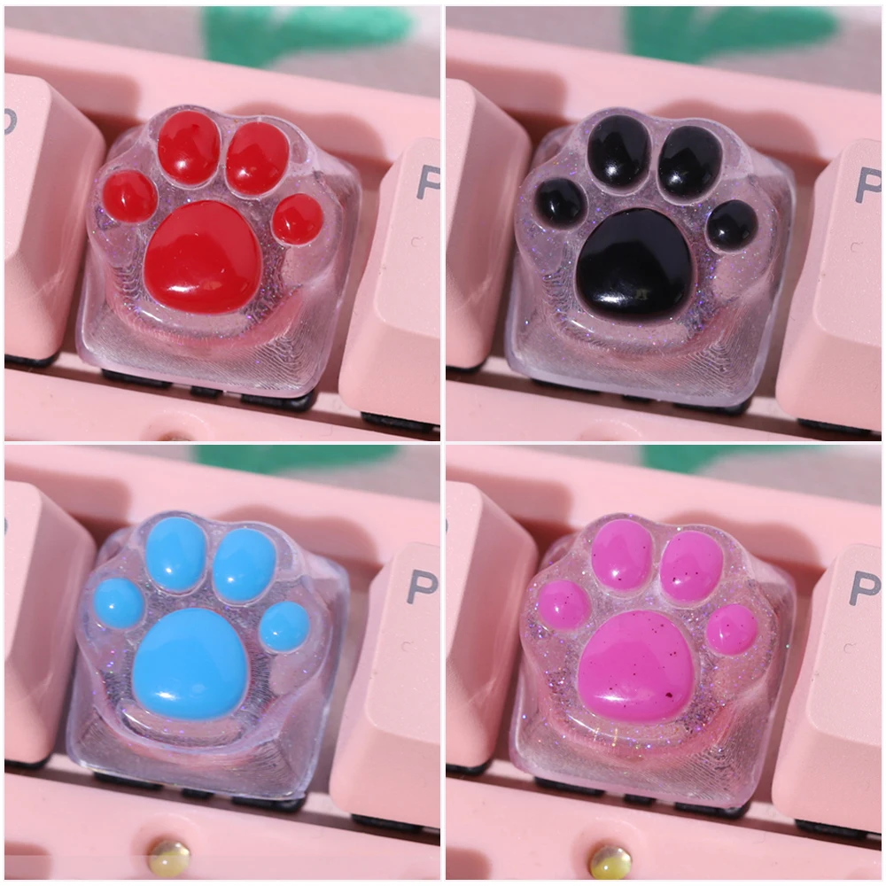 4Pcs New Hot Sale Black Blue Red Pink Yellow Translucent Cat Claw Keycap Cross Axis Mechanical Keyboard Keycap Decoration