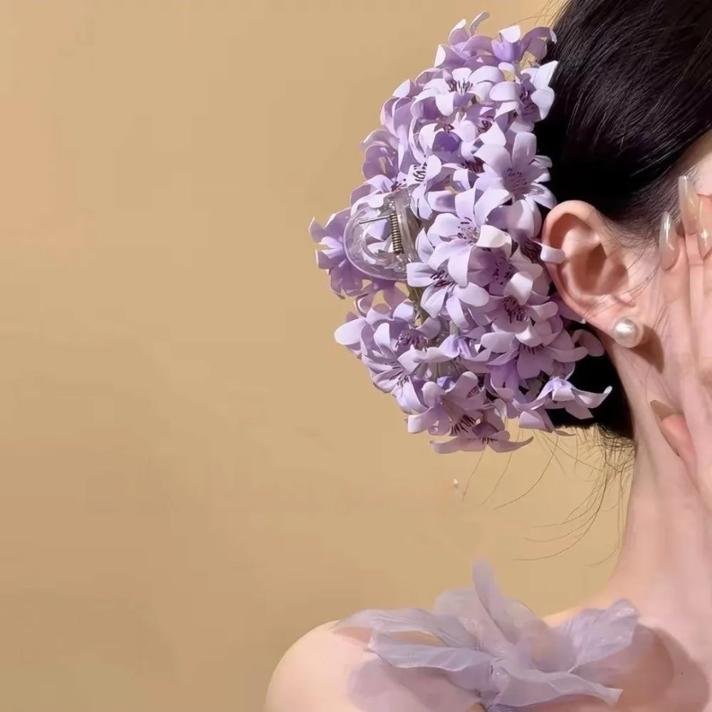 

Новая акриловая заколка-краб для волос в пляжном стиле, однотонная, с цветочным узором, нежная, для отпуска, супер-сказочная, элегантная, для женщин