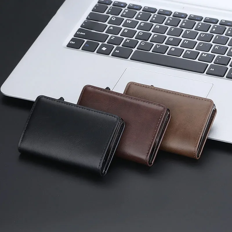 ID Credit Bank Card Holder with Hasp Wallet Men Anti Rfid Blocking Protected Magic PU Leather Slim Mini Small Money Wallets Case