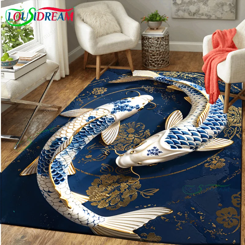 

Gold Porcelain Koi Harmony Entrance Carpets for Kitchen Floor Bedroom Rugs Decor Home Decoration Doormat Outdoor Room Foot Mats