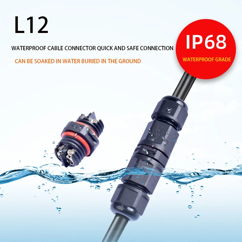 L12 IP68 Mini Outdoor Waterproof Cable Connector for Underground Wiring 2Pin Durable Electrical Terminal Adapter Wire Connecto