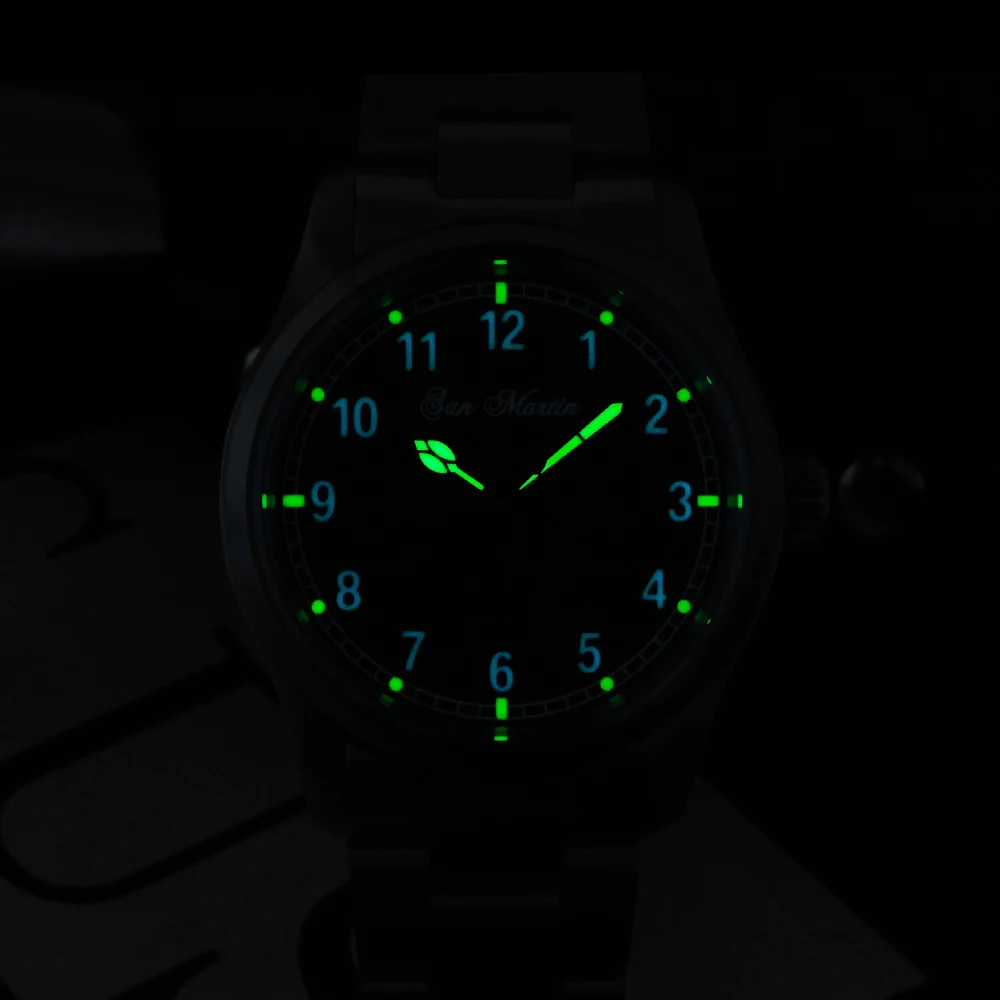 San Martin Pilot Watch 37mm Simple Military Style 8215 Automatic Mechanical Wristwatch Mens Watches 10 Bar Sapphire Luminous