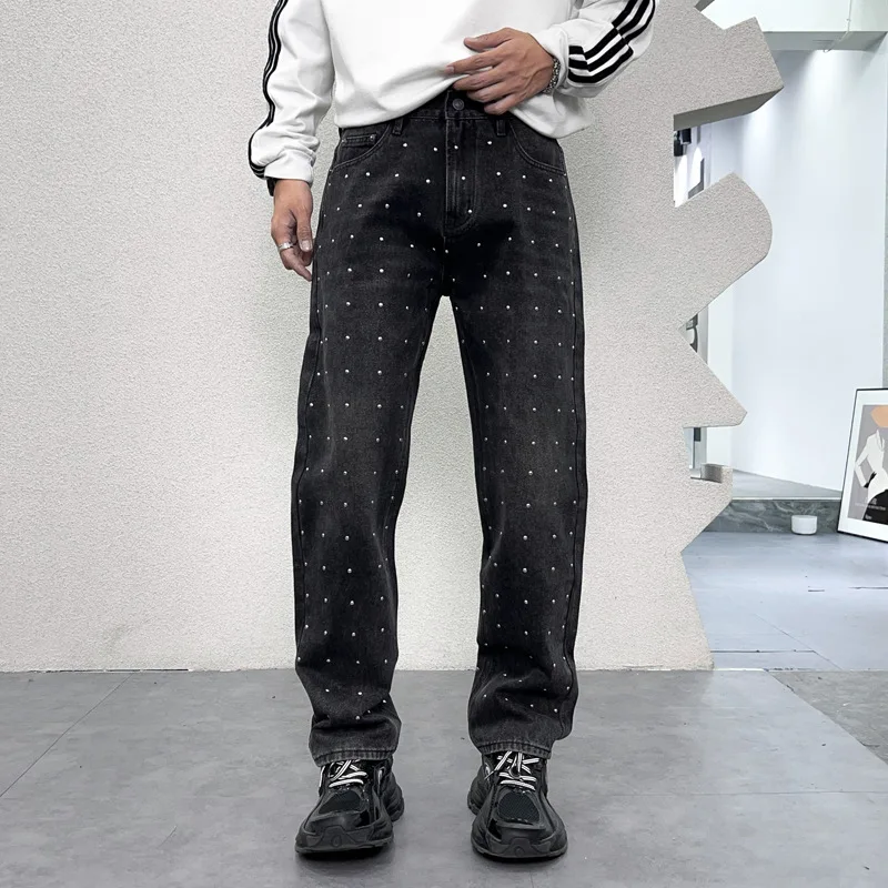 

Y2K Street Cool Design American Jeans Men 2024 New Autumn Slimming Loose Drooping Mopping Wide-Leg Denim Long Pants