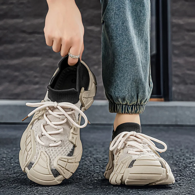 

New Men's Shoes with Thick Sole Lightweight Knitted Socks Casual Shoes Youth Fashion Color Blocked Sports Shoes