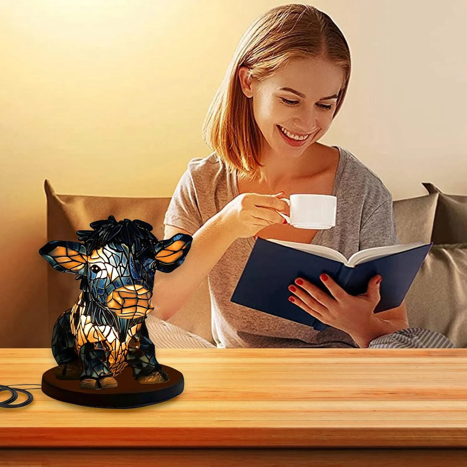 

3D Animal Light Lamps Cow Light Vintage Desk Lamp Table Lamp For Living Room Bedroom Bedside Nightstand USB Portable Small Lamps