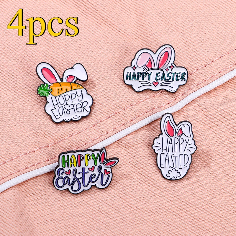 

1 Set Cute Cartoon White Rabbit Enamel Brooch Creative Happy Easter Lapel Pin Badge Backpack Clothing Hat Accessories