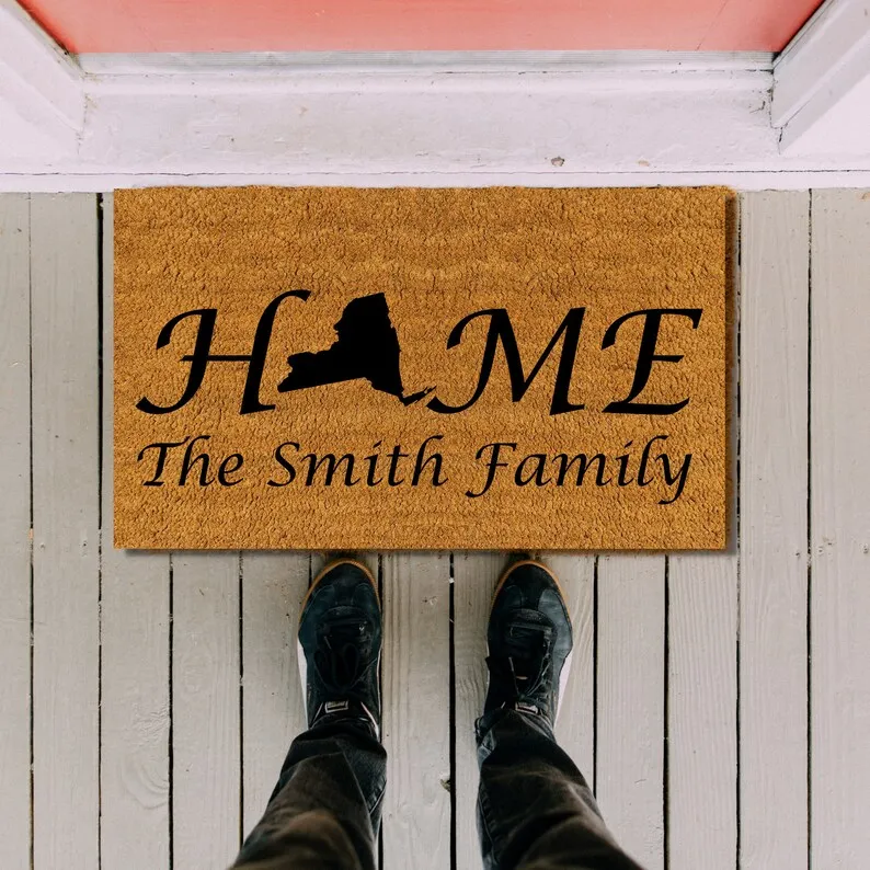 

Trendy Coir Welcome Door Mat Customized Family Name Door Mat Camp Rug Housewarming Gifts New Homeowner Realtor Design Carpet