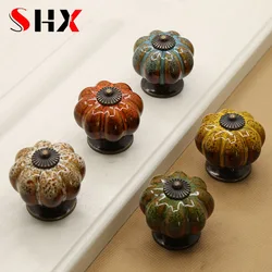 Ceramic Single Hole Pumpkin Handles Drawer Pulls Kitchen Cabinet Knobs Cupboard Door Handles Wardrobe Furniture Handle